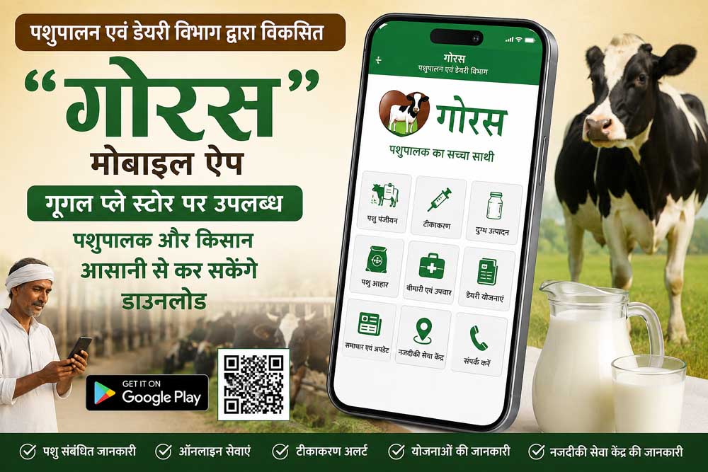 पशुपालन एवं डेयरी विभाग द्वारा विकसित "गोरस" मोबाइल ऐप गूगल प्ले स्टोर पर उपलब्ध, पशुपालक और किसान 