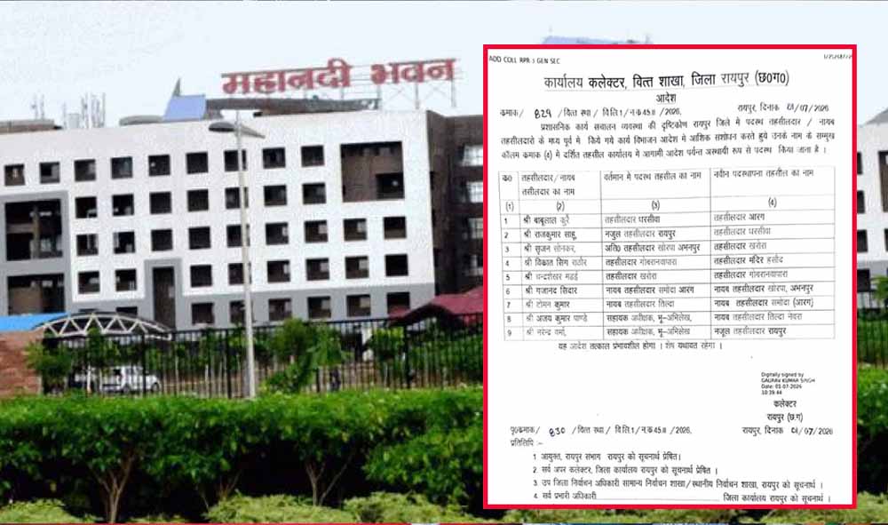 रायपुर जिले के 9 तहसीलदार बदले गए, कलेक्टर ने जारी किए तबादला आदेश